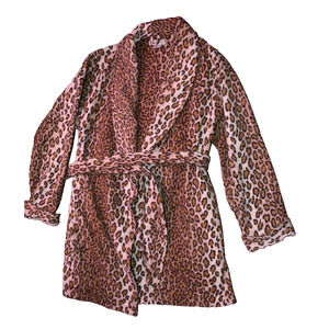 VTG Intimates By Rag Leopard Print Short Robe w/Pockets & Belt | Medium